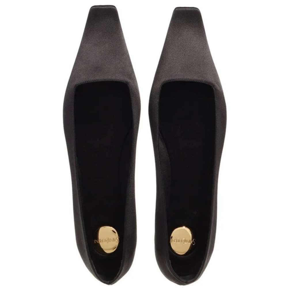Authentic Saint Laurent 800406 Black Satin Flats Size 42